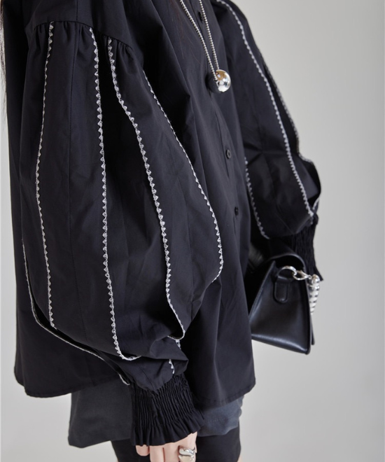 デザインステッチランタンスリーブシャツ