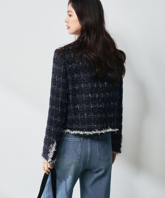 ハイエンドウールフリンジカラーツイードジャケット