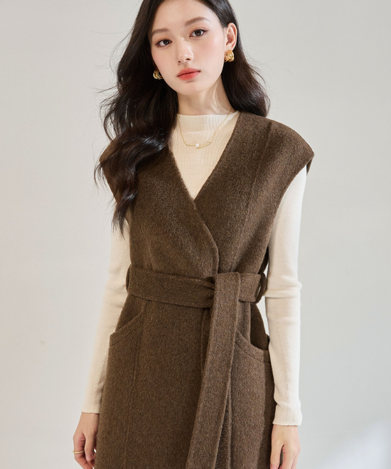 カシミヤウールテンセルVネックロングベスト – weMALL