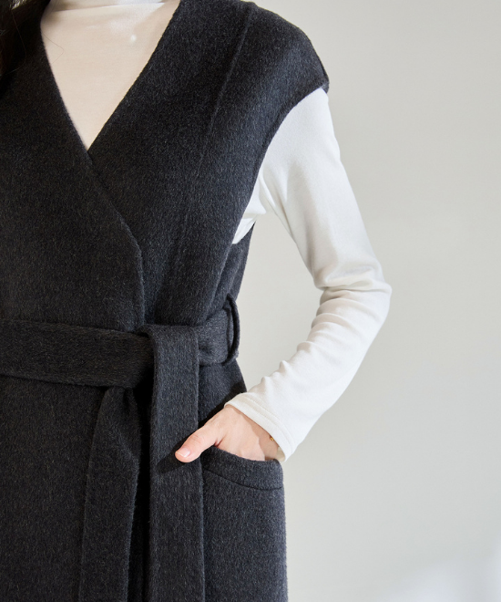 カシミヤウールテンセルVネックロングベスト
