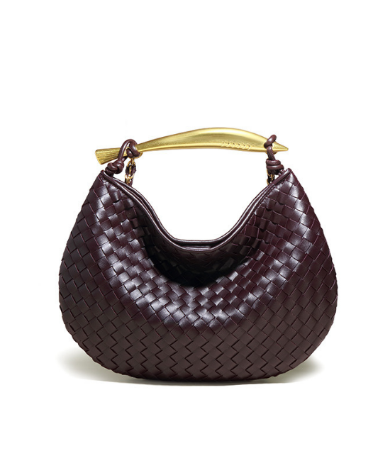 手織りテクスチャー三日月ハンドバッグ