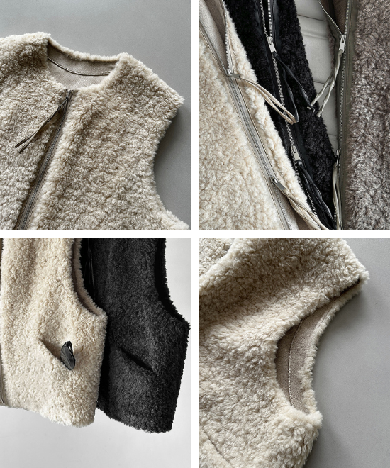 ノーカラーボアベスト