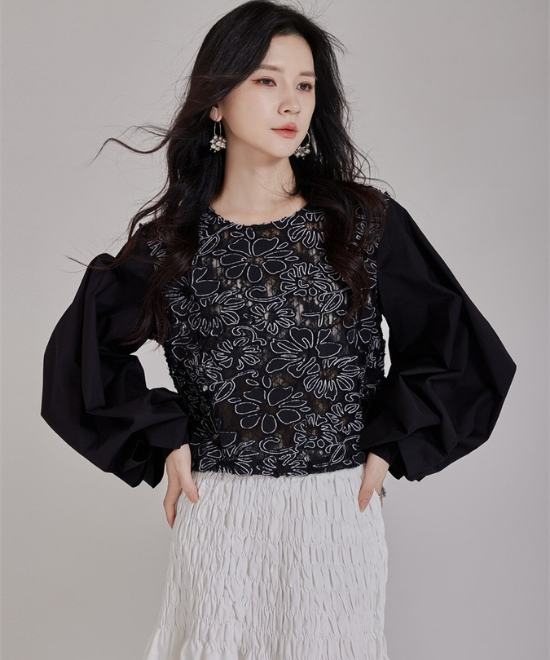 フラワーレースビッグスリーブシャツ