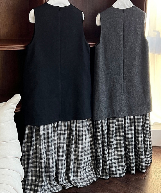 チェック柄フリルベストワンピース