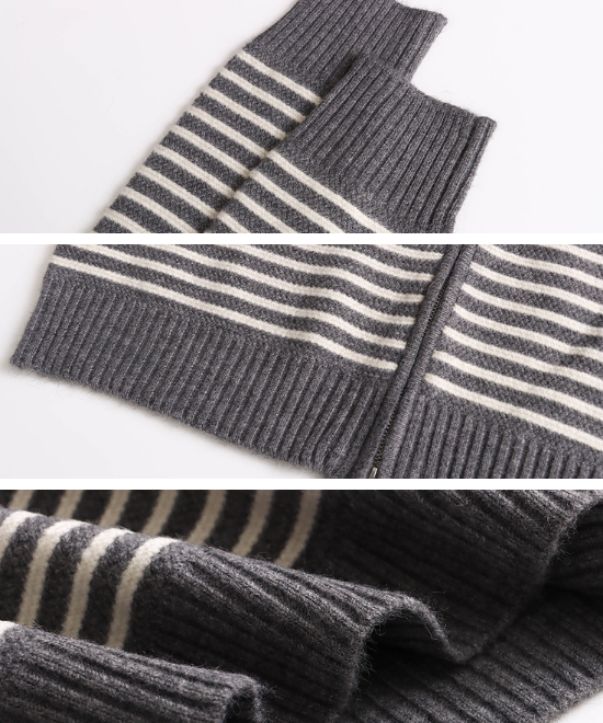 ダブルジッパーボーダーニットカーディガン