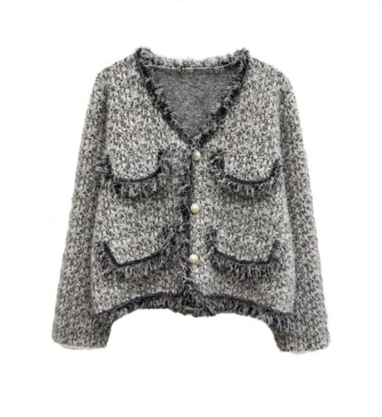 コートセーター ミンクベルベット フリンジ 長袖