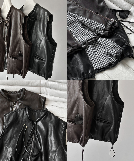 リボンタイレザーベスト