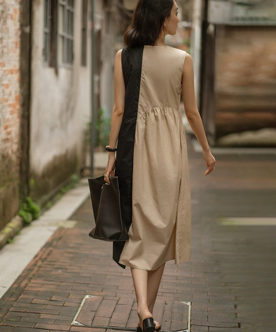 ウエストギャザーバイカラーノースリーブワンピース