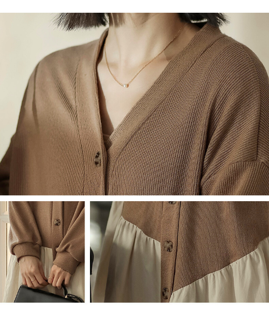 ニットドッキングデザインワンピース