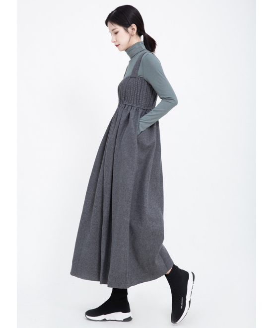 ワイドレッグギャザーサロペットパンツ