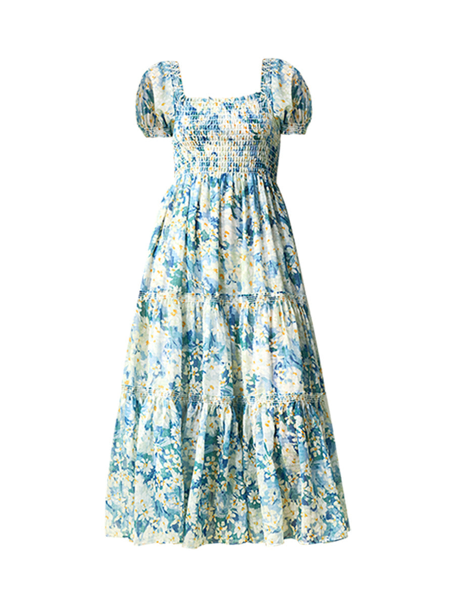 スクエアネック花柄ワンピース