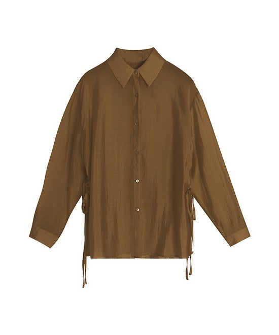 サイドリボン付き日焼け止めシャツトップス