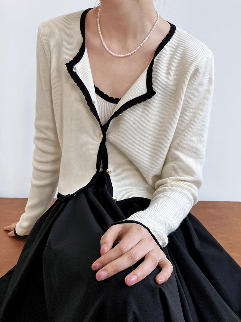 ニットカーディガン + ベスト2 点セットセットアップ