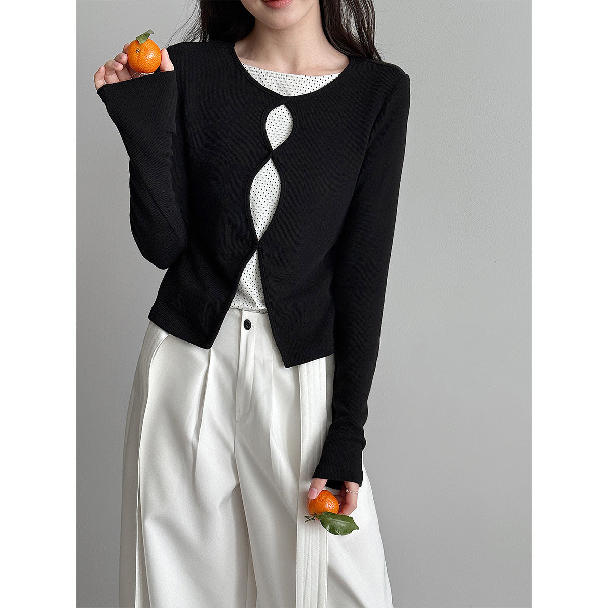 ドット×スリムニットツーピーストップス