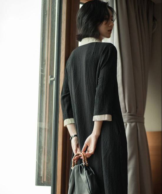 コントラストカラースリムミドルシャツドレス