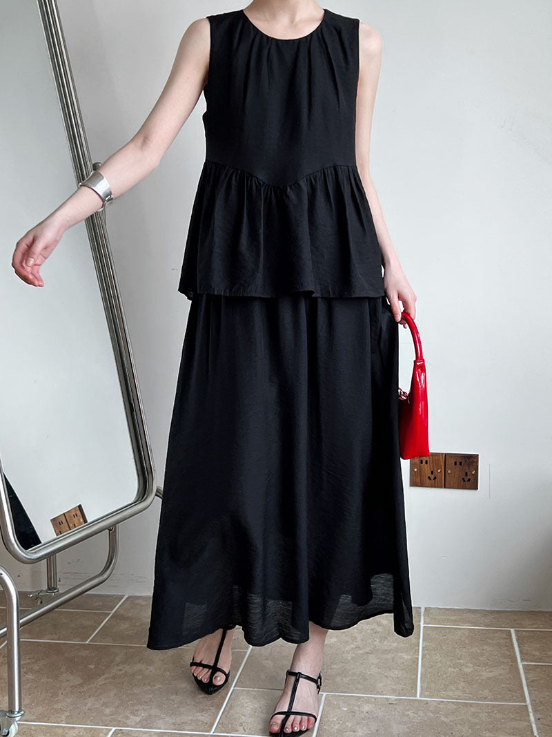 ノースリーブベスト + スカートツーピースセットアップ