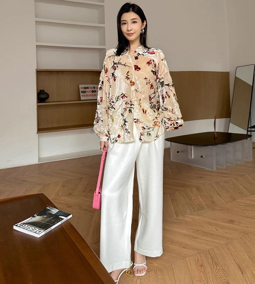 花柄プリントシャツトップス EAMODE