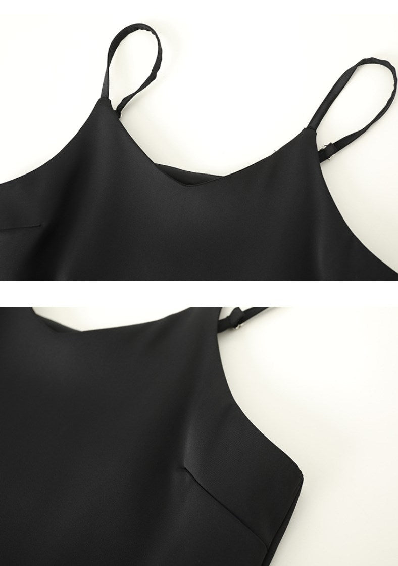 サスペンダーノースリーブロングワンピース