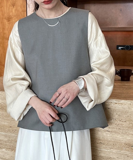 ラウンドネックシンプルベストトップス LUXI