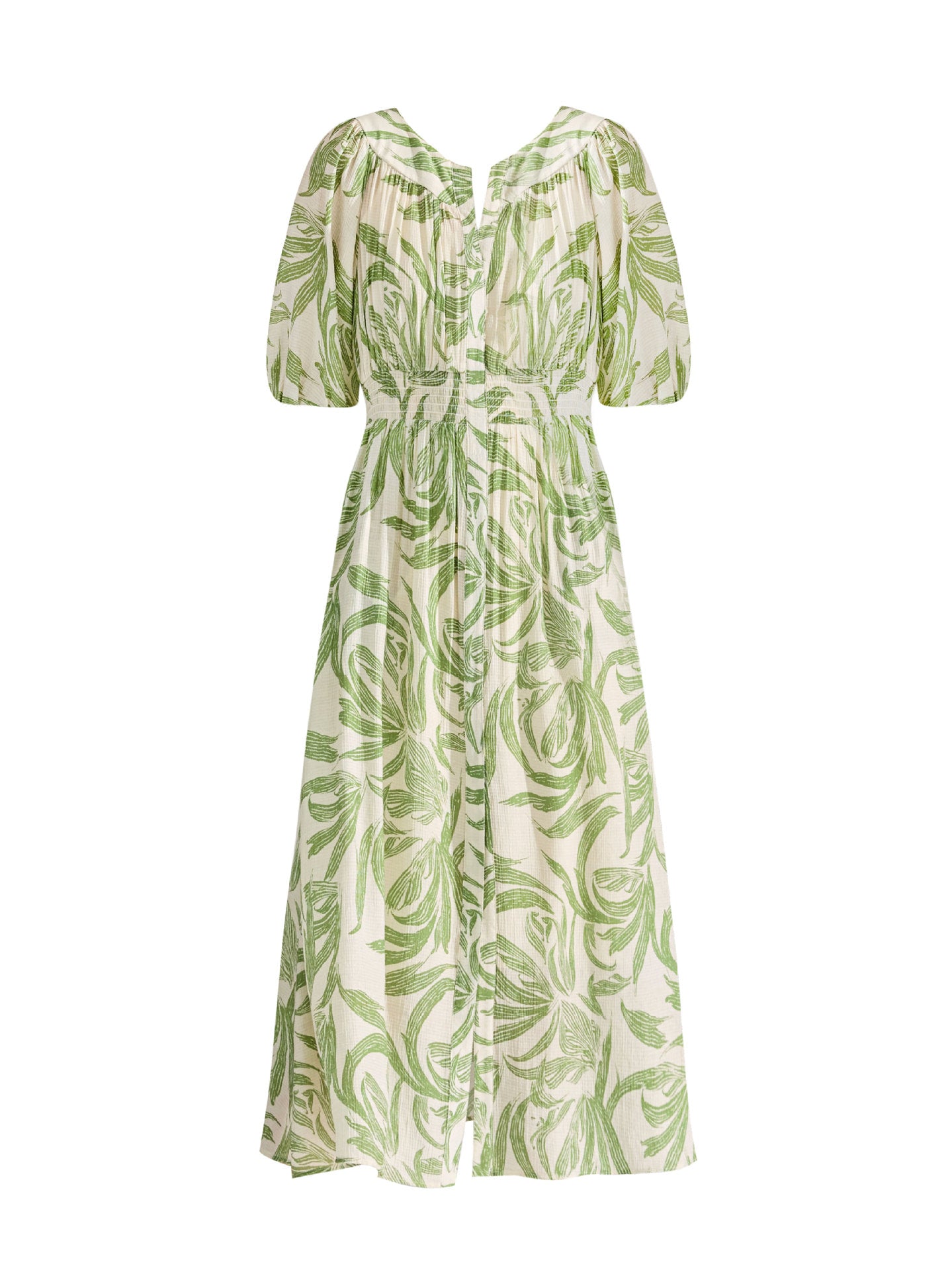 Vネックリーフプリントワンピース