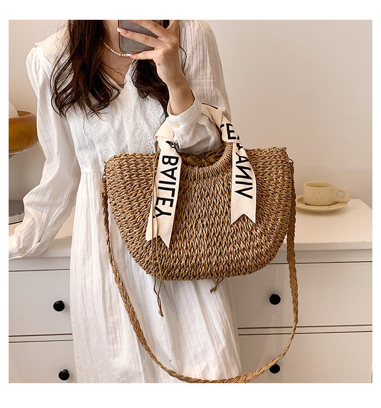 カゴバッグ リボン付き 巾着 ショルダー 2WAY 大容量 大人女子