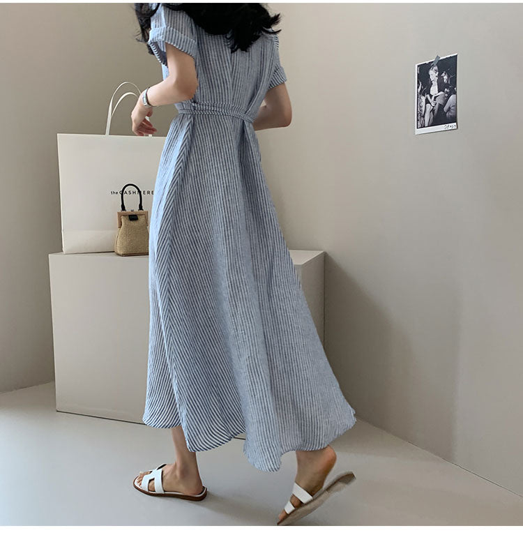 シャツワンピース リネン コットン ストライプ フレア 大人リゾート SARAN IPUTA