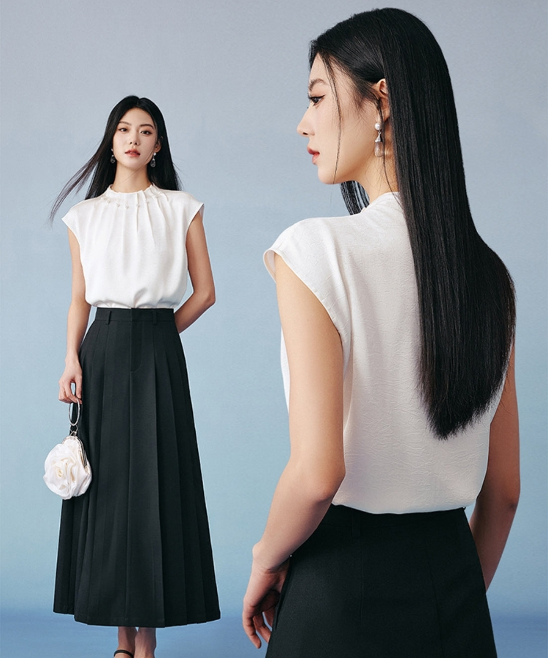 タックパールノースリーブブラウス