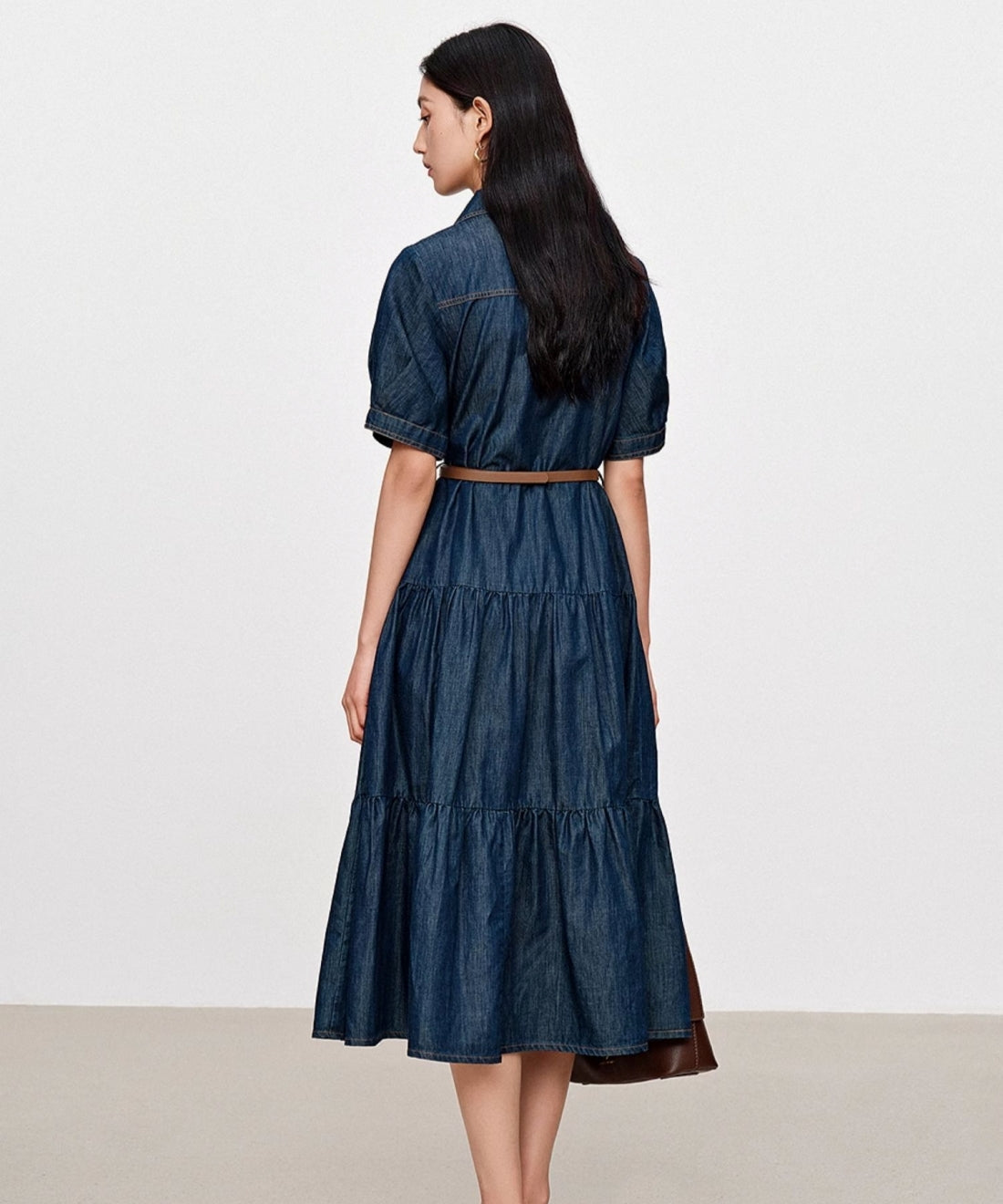ティアードデニムフレアワンピース