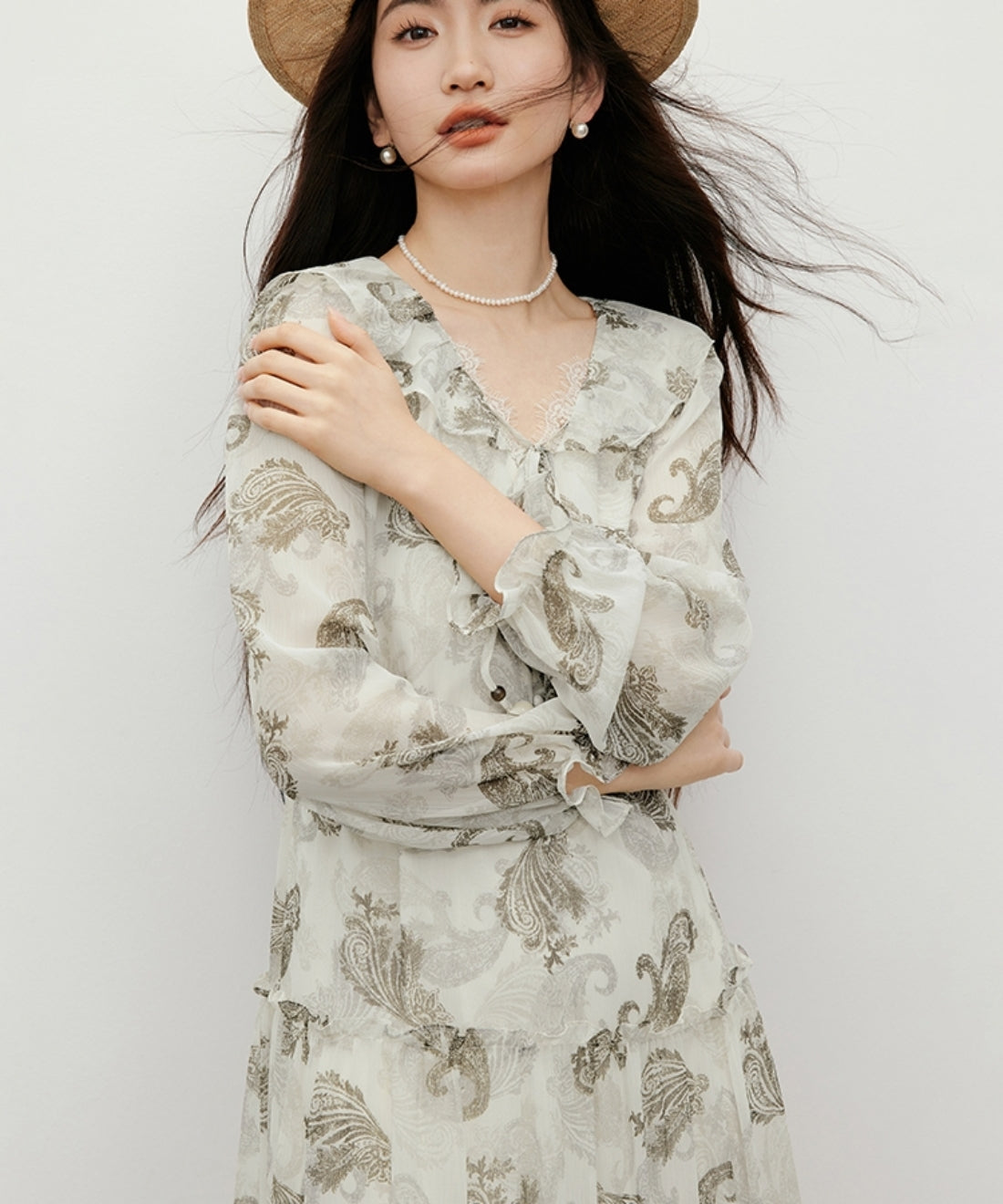 ペイズリーシフォンロングワンピース