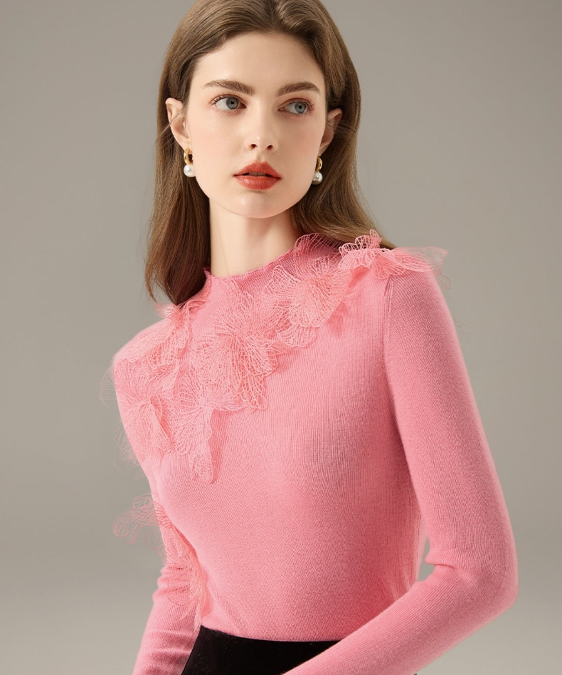 シアーフラワーレースアクセントニット