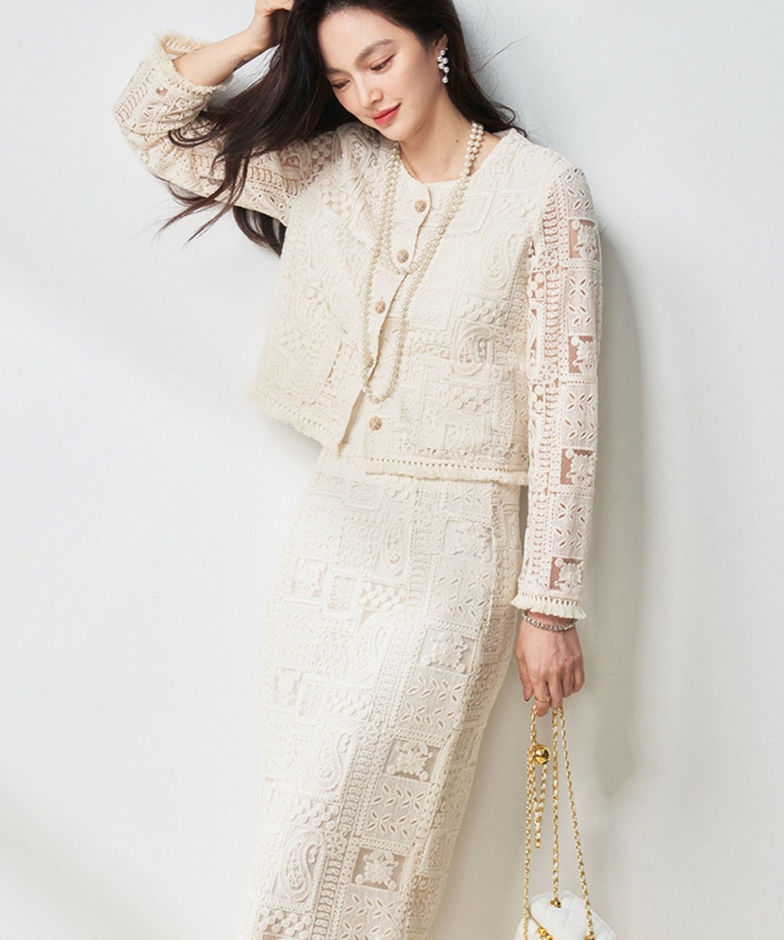 レースパッチワークノーカラージャケット