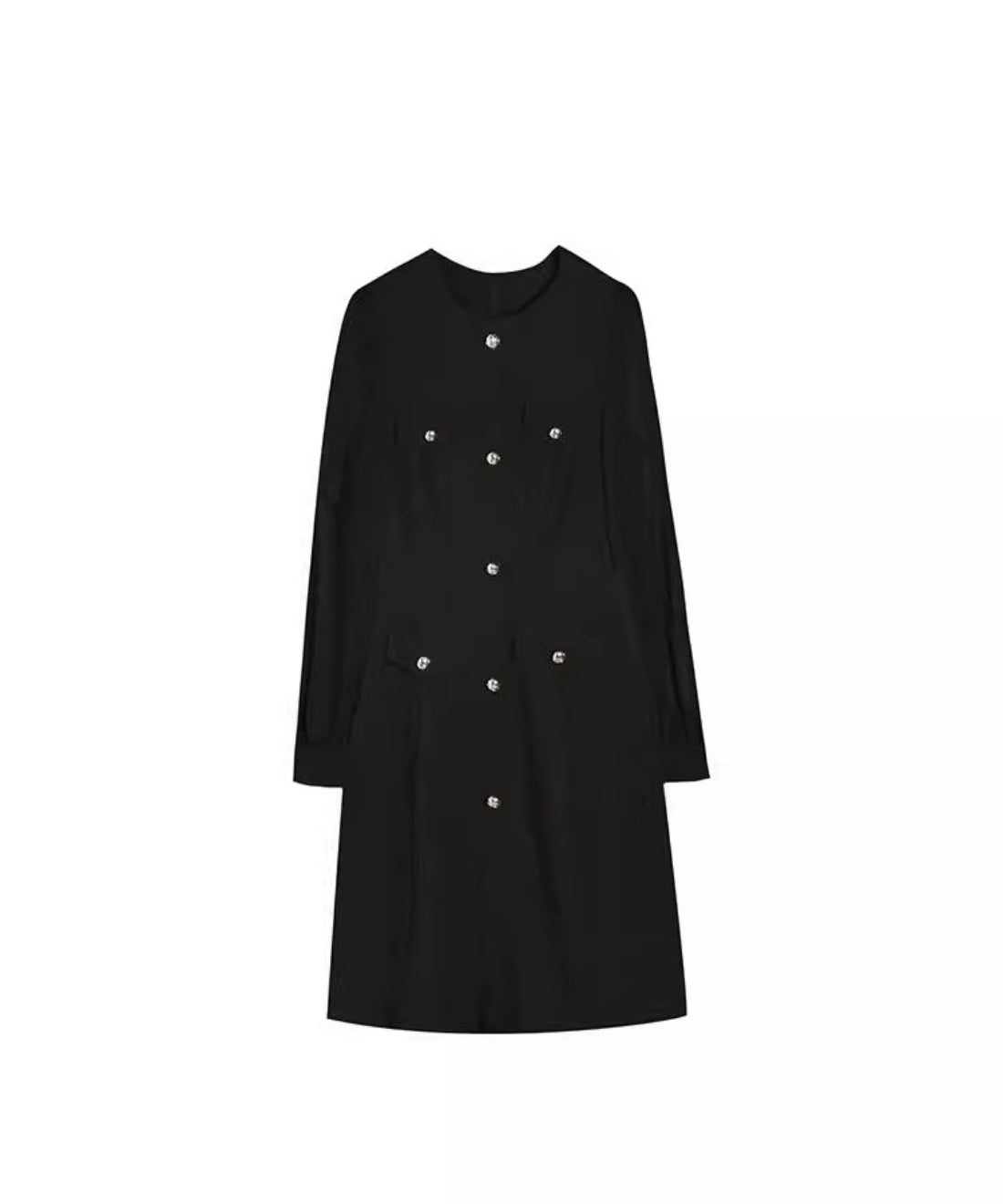 シフォンスリーブ切り替えシルバーボタンミニワンピース