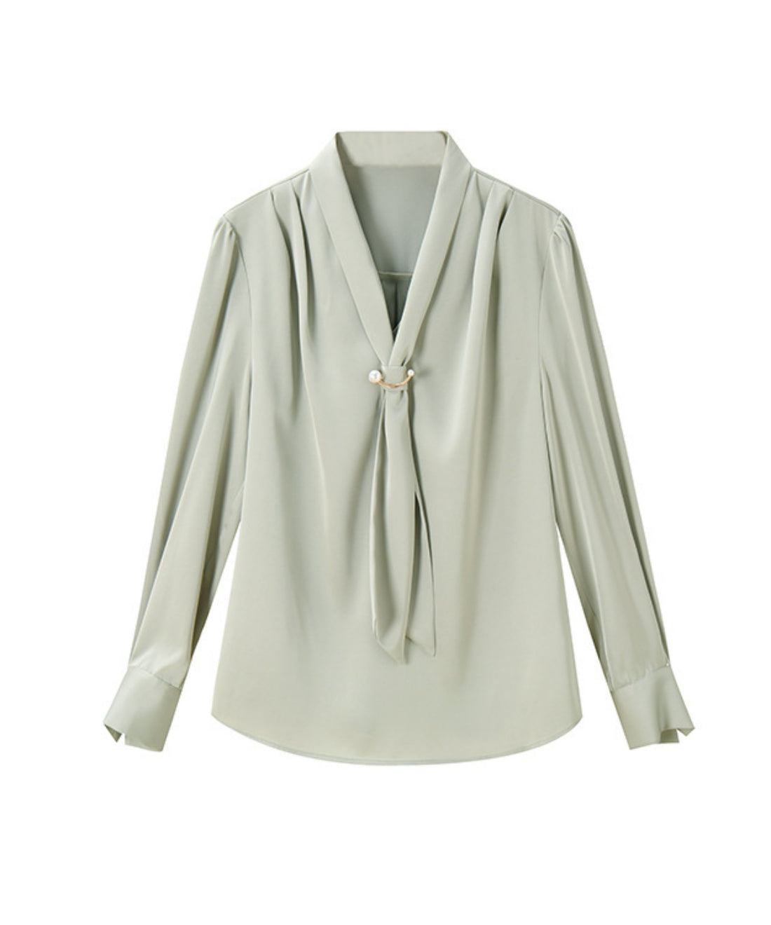 パールボタンサテンボウタイブラウス