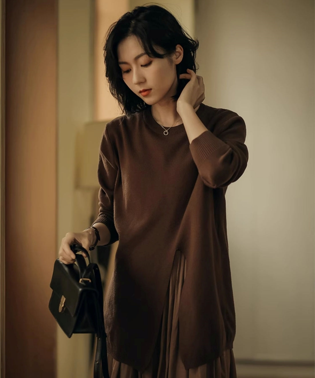 アシメニットプリーツワンピース