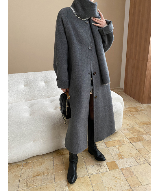 コントラスト刺繍ストールセットウールロングコート