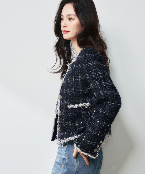 ハイエンドウールフリンジカラーツイードジャケット