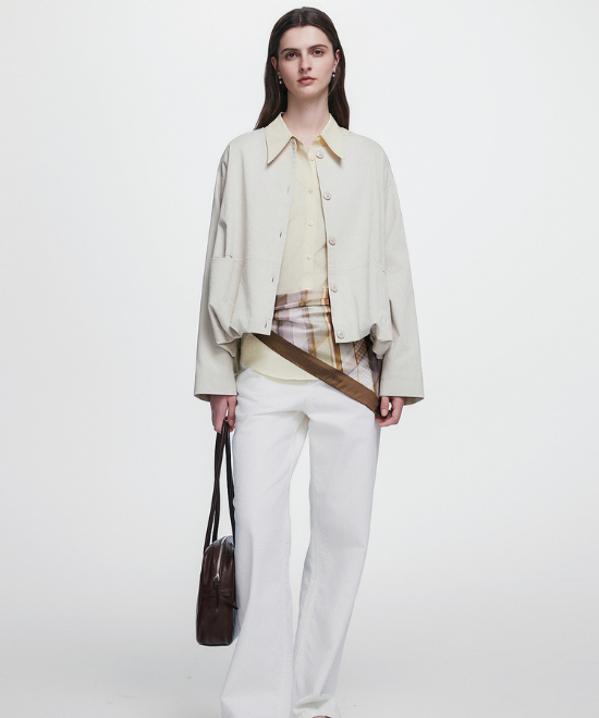 ドロップショルダークロップドジャケット