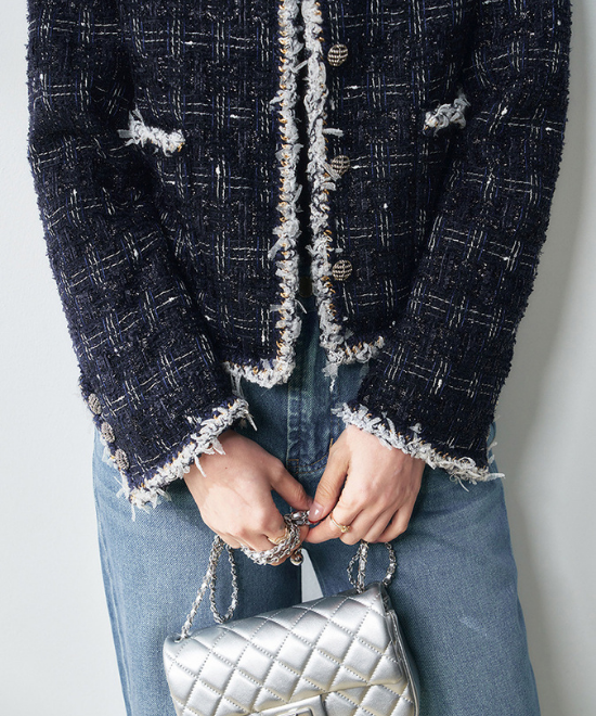 ハイエンドウールフリンジカラーツイードジャケット