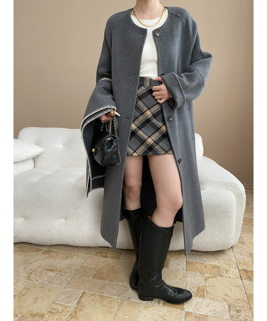 コントラスト刺繍ストールセットウールロングコート