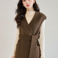 カシミヤウールテンセルVネックロングベスト