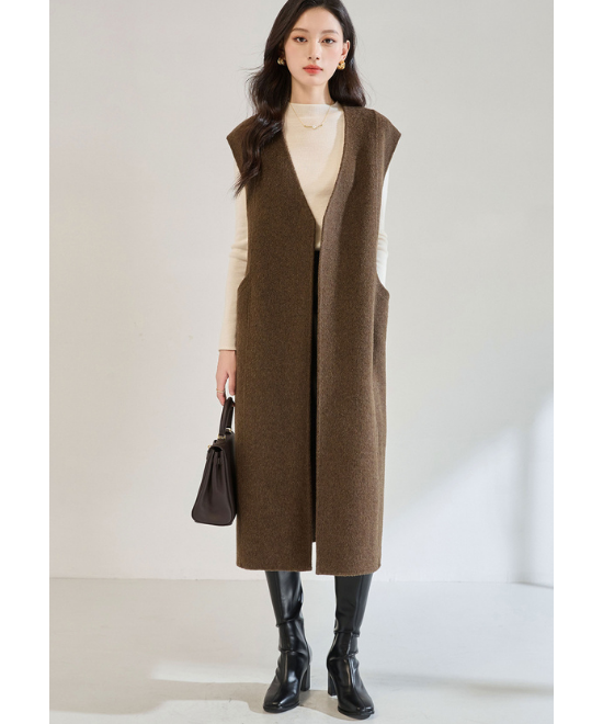 カシミヤウールテンセルVネックロングベスト