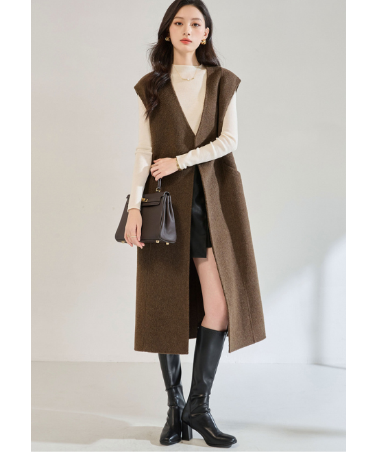 カシミヤウールテンセルVネックロングベスト