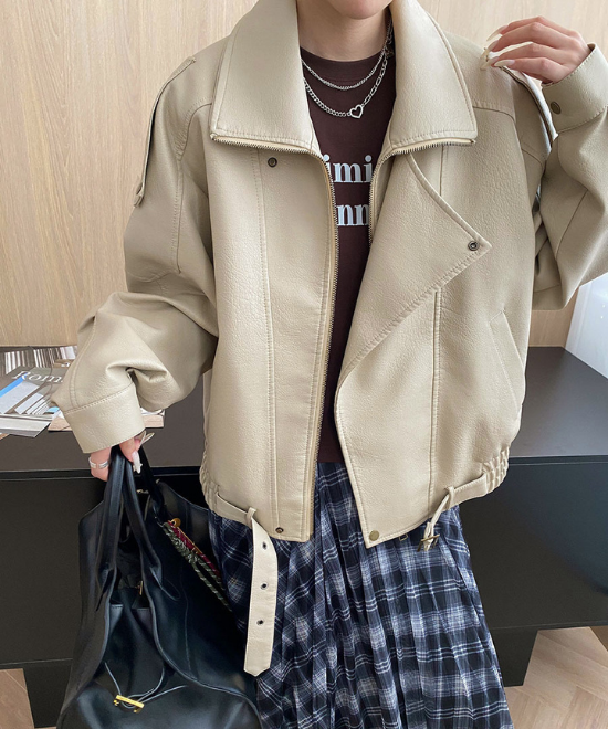 ルーズシルエットマットレザージャケット