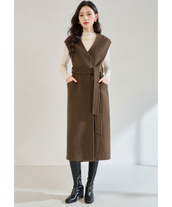 カシミヤウールテンセルVネックロングベスト