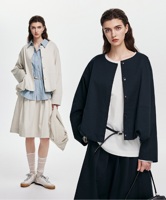 ドロップショルダークロップドジャケット