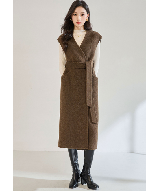 カシミヤウールテンセルVネックロングベスト