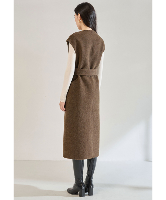 カシミヤウールテンセルVネックロングベスト