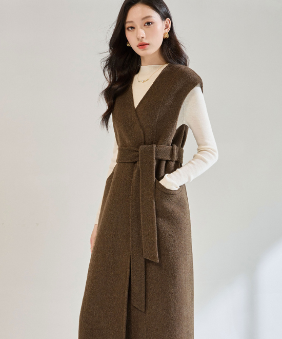 カシミヤウールテンセルVネックロングベスト