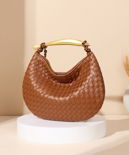 手織りテクスチャー三日月ハンドバッグ