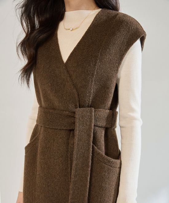 カシミヤウールテンセルVネックロングベスト